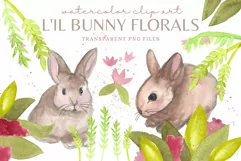Bunny & Floral Hand Drawn Watercolor Clipart Sublimation Product Image 1