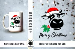 Christmas cow SVG|Heifer SVG|Santa Hat|Merry Christmas card Product Image 2