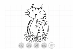 Mom Cat and Kitten SVG Cut File for Cricut, Cats in Flowers Product Image 1