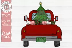 Doodle Truck with Christmas Tree | Red Christmas Truck Product Image 2