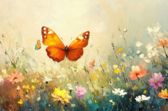 Watercolor Painting Butterflies in a Field Background Product Image 1