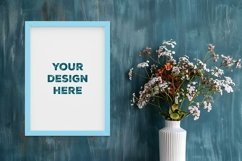 Frame mockup on grunge industrial wall with vase and flowers Product Image 1
