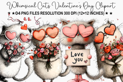 Whimsical Cats Valentine's Day Clipart, Valentine's Day PNG Product Image 1