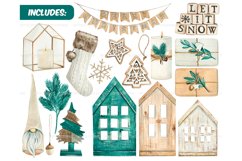 Watercolor Scandinavian Christmas Clipart - Farmhouse PNG Product Image 4