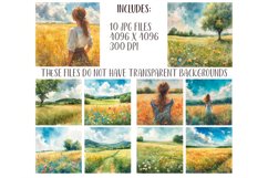 Watercolor field with meadow flowers - wildflowers JPG Product Image 2