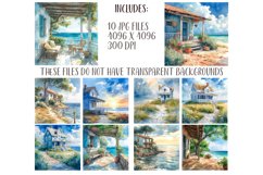 Watercolor houses by the sea clipart Product Image 2