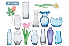 Watercolor glass vases clipart set - Flower vases PNG Product Image 5