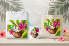 Tropical Coconut Drink with Hibiscus PNG Summer Clipart Product Image 1