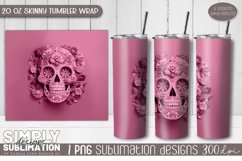 3D Floral Skull Sublimation Skinny Tumbler Wrap| 20oz | Png Product Image 1