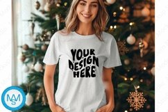 Bella Canvas 3001 Christmas, Woman white Tshirt Mockup Product Image 1