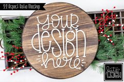 Wood Round Christmas Mockup with Holly Accents Photo Product Image 1