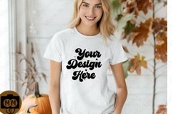 Bella Canvas 3001 Fall Woman Mockup,Fall white TShirt Mockup Product Image 1