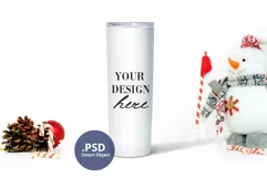 Christmas Skinny tumbler mockup, White 20oz Tumbler mockup Product Image 1