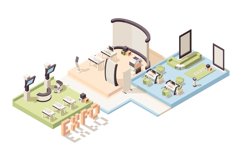 Exhibition isometric. Advertizing events stands and people v Product Image 1