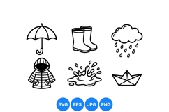 Vector Rainy Weather Icons For Kids Design Product Image 1