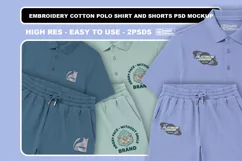 embroidery Cotton Polo Shirt and Shorts psd mockup template Product Image 1