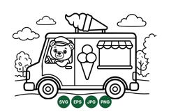 Hand Drawn Bear Driving Ice Cream Truck Svg Product Image 1