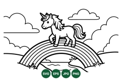 Cute Unicorn On Rainbow Vector Clipart Design Product Image 1