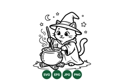 Cute Cartoon Witch Cat With Cauldron Illustration Product Image 1