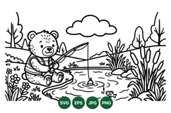 Hand Drawn Cute Bear Fishing Vector Illustration Product Image 1