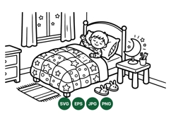 Hand Drawn Bedtime Child Coloring Page Illustration Product Image 1