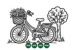 Hand Drawn Bicycle With Floral Basket Clipart Product Image 1