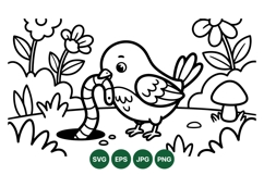 Hand Drawn Bird And Worm Line Art Illustration Product Image 1