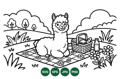 Hand Drawn Llama Picnic Scene Line Art Product Image 1