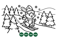 Cute Skiing Bunny Winter Animal Clipart Product Image 1