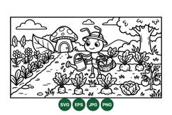 Hand Drawn Garden Bug Watering Vegetables Illustration Product Image 1