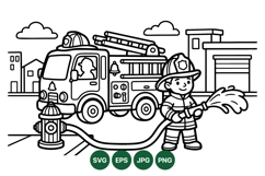 Hand Drawn Firefighter Scene Illustration PNG Product Image 1