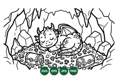 Line Art Sleeping Dragon With Treasure Illustration Product Image 1