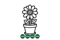 Black Outline Potted Sunflower Clipart Design Product Image 1