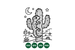 Black And White Lizard Climbing Cactus Vector Illustration Product Image 1
