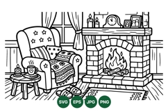 Hand Drawn Cozy Fireplace Room Illustration Design Product Image 1