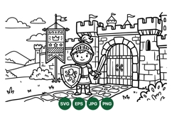 Hand Drawn Medieval Knight And Castle Clipart Illustration Product Image 1