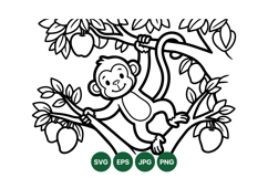 Cute Monkey Outline Tree Svg For Kids Coloring Product Image 1
