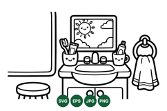 Cute Bathroom Sink Illustration Line Art Design Product Image 1