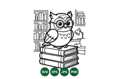 Line Art Vector Owl Reading Books Illustration Product Image 1