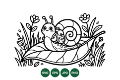 Hand Drawn Snail on Leaf Clipart Illustration Product Image 1