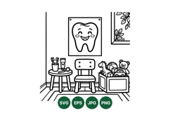 Line Art Kids Dental Care Room Illustration Product Image 1