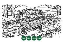 Hand Drawn Pumpkin Wheelbarrow Clipart Illustration Product Image 1
