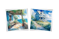 Watercolor houses by the sea clipart Product Image 7