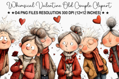 Whimsical Valentine Old Couple Clipart Product Image 1