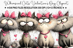 Whimsical Cats Valentine's Day Clipart, Valentine's Day PNG Product Image 1