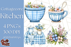 Blue Cottagecore Kitchen Clipart, Vintage Country Floral Png Product Image 1