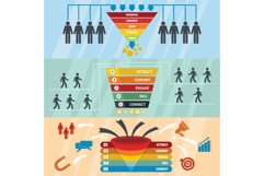 Funnel sale banner horizontal set, flat style Product Image 1