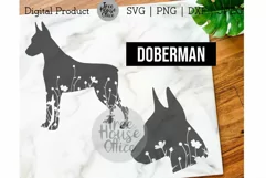 Doberman Dog Floral SVG, Cute Dobie Dog with Flowers jpeg Product Image 1