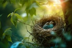 Cozy Birds couple sitting in nest. Generate ai Product Image 1