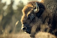 Majestic bison in natural habitat during golden hour Product Image 1